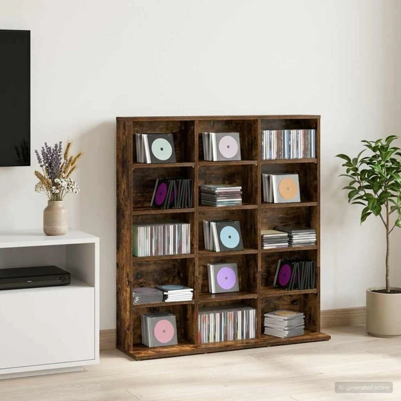 vidaXL CD-skab i røget eg, 96 x 23,5 x 97,5 cm