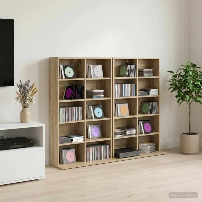 vidaXL CD-skab 2 stk. i Sonoma-eg, 65 x 23,5 x 97,5 cm