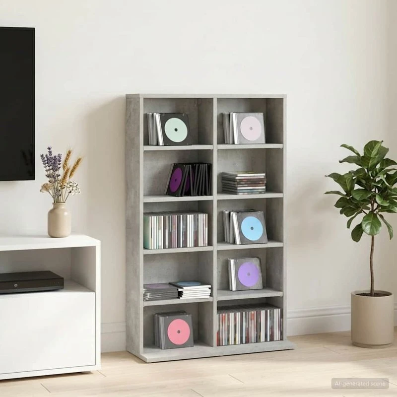 vidaXL CD-skab Betongrå 65 x 23,5 x 97,5 cm