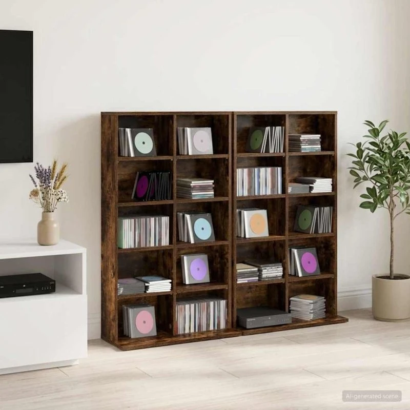 vidaXL CD-skab 2 stk. Røget eg 65 x 23,5 x 97,5 cm