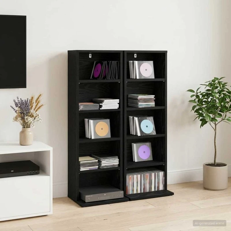 vidaXL CD-skab 2 stk. Sort eg 33 x 23,5 x 97,5 cm