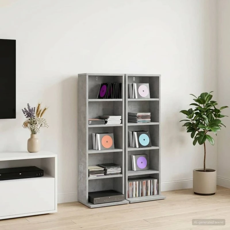 vidaXL CD-skab 2 stk. Betongrå 33 x 23,5 x 97,5 cm