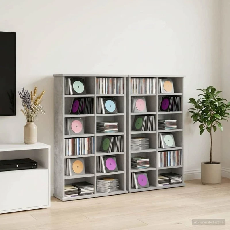 vidaXL CD-skab 2 stk. Betongrå 60 x 17 x 92 cm