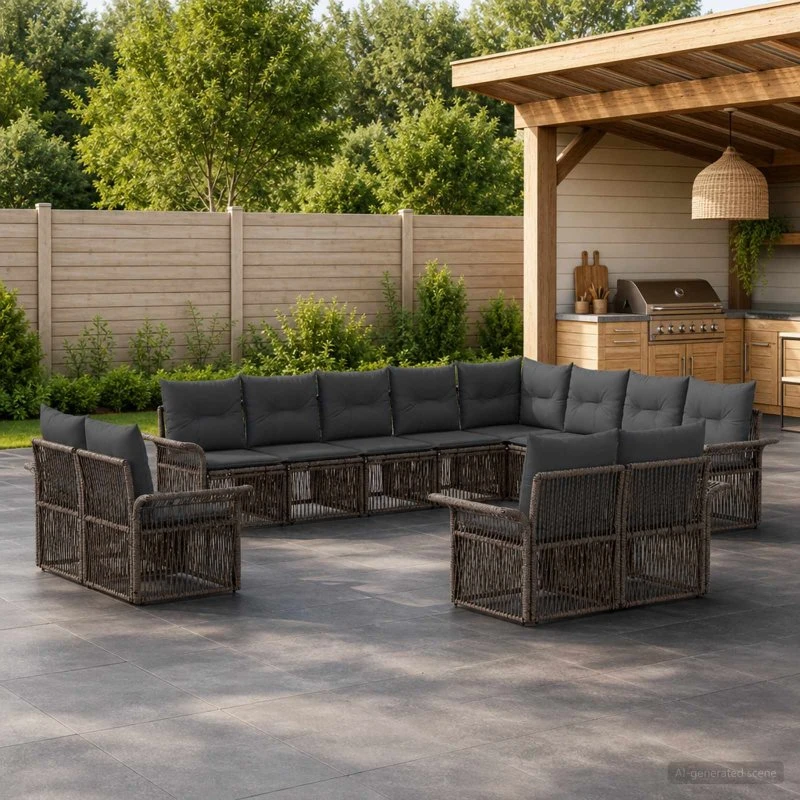 vidaXL Havesofa Sæt 12 stk. Grå og Mørkegrå Polyrattan