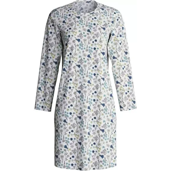 Calida Flower Nights natkjole, lange ærmer, Riviera Blue