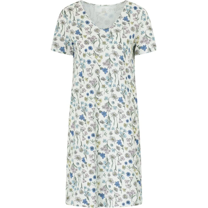 CALIDA Flower Nights natkjole, kort ærme - Riviera Blue