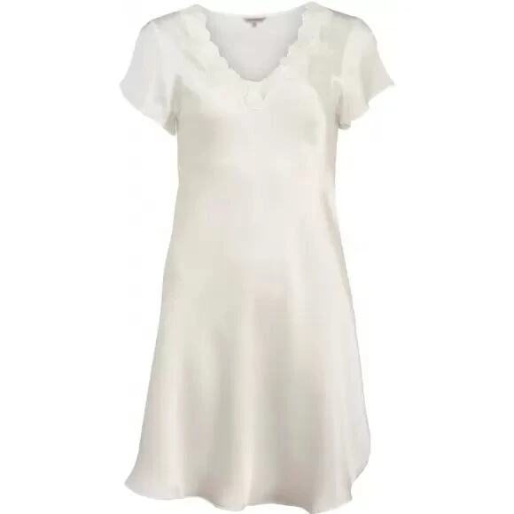 Lady Avenue natkjole i 100% silke, kort ærme - Graphite