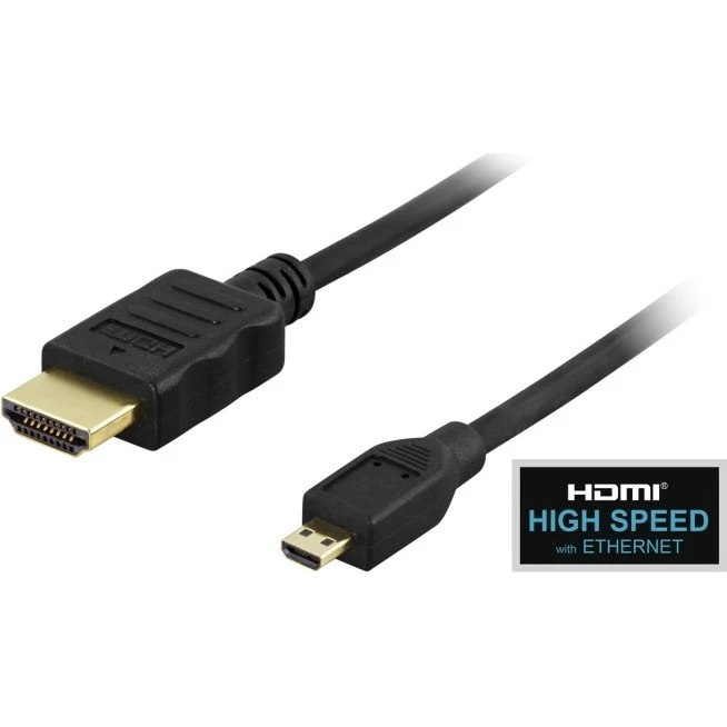 DELTACO HDMI A til Micro Kabel, High Speed, 1m, Sort
