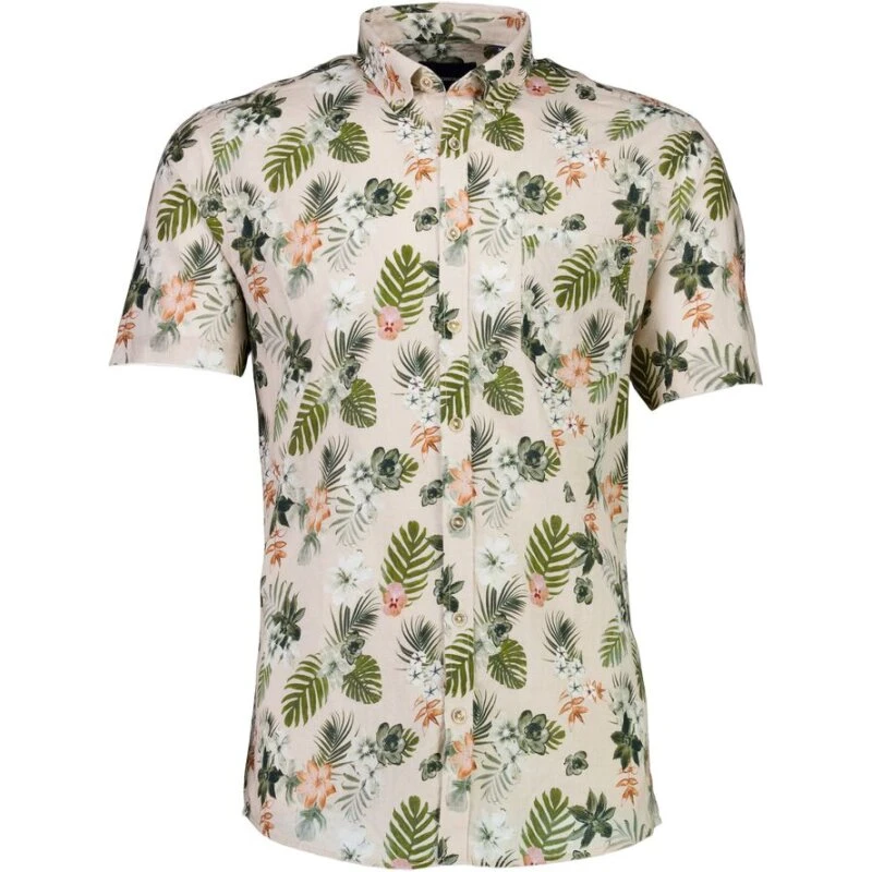 Lindbergh Printed kortærmet skjorte (bomuld/hør) Mid Sand M