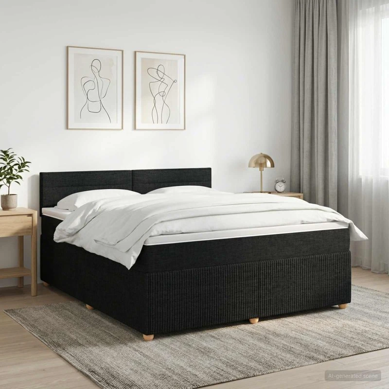vidaXL Boxmadras med topmadras og hovedgærde, Sort, 140 x 200 cm