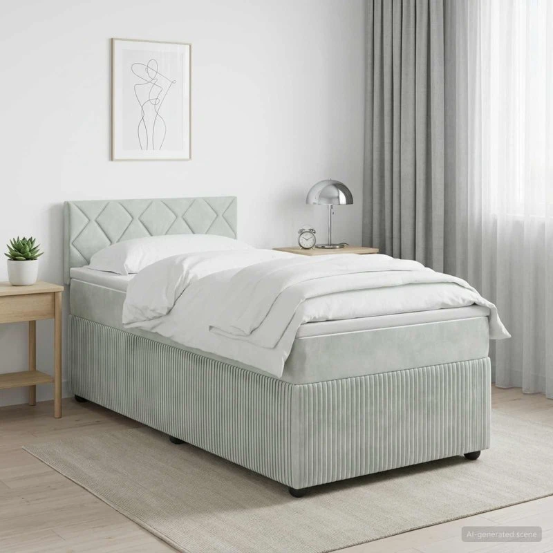 vidaXL Boxmadras med topmadras Lysegrå 80x200 cm Fløjl