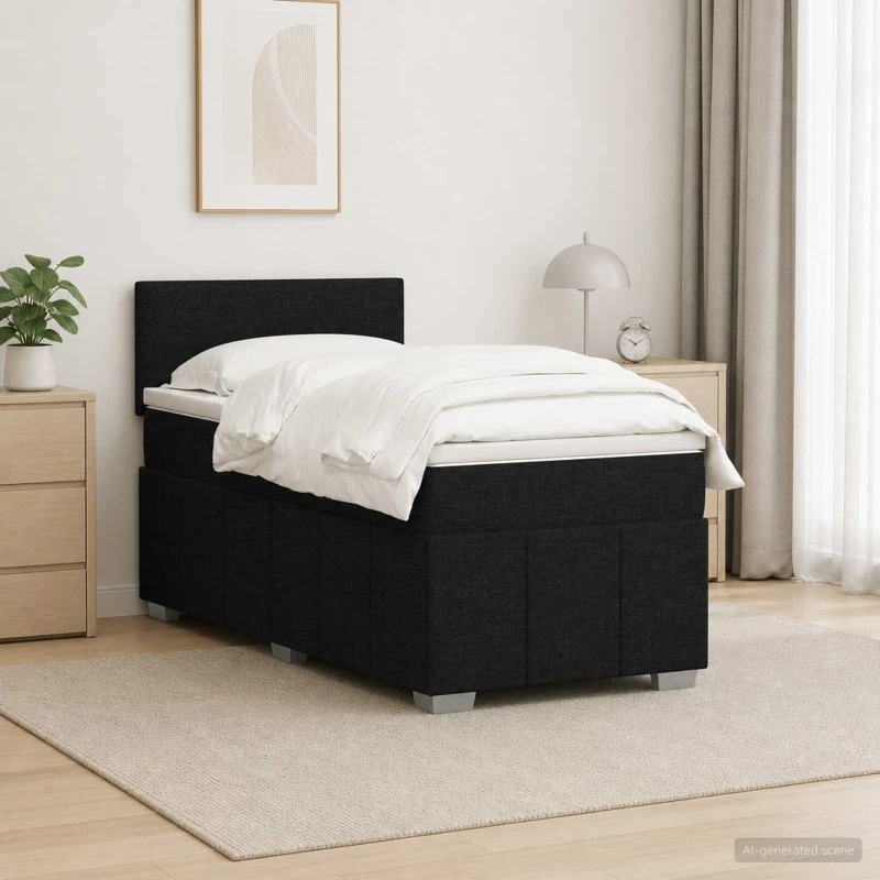 vidaXL Boxmadras med topmadras og hovedgærde, Sort, 90 x 200 cm