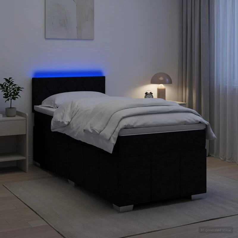 vidaXL Boxmadras med topmadras og hovedgærde, Sort, 90 x 200 cm