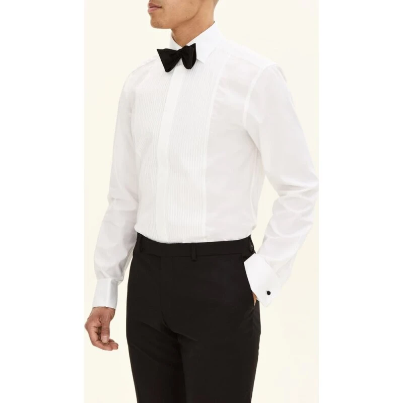 Oscar Jacobson Reg Fit Cut-Away Smokingskjorte, Plisseret, Dobbelmanschet, Hvid