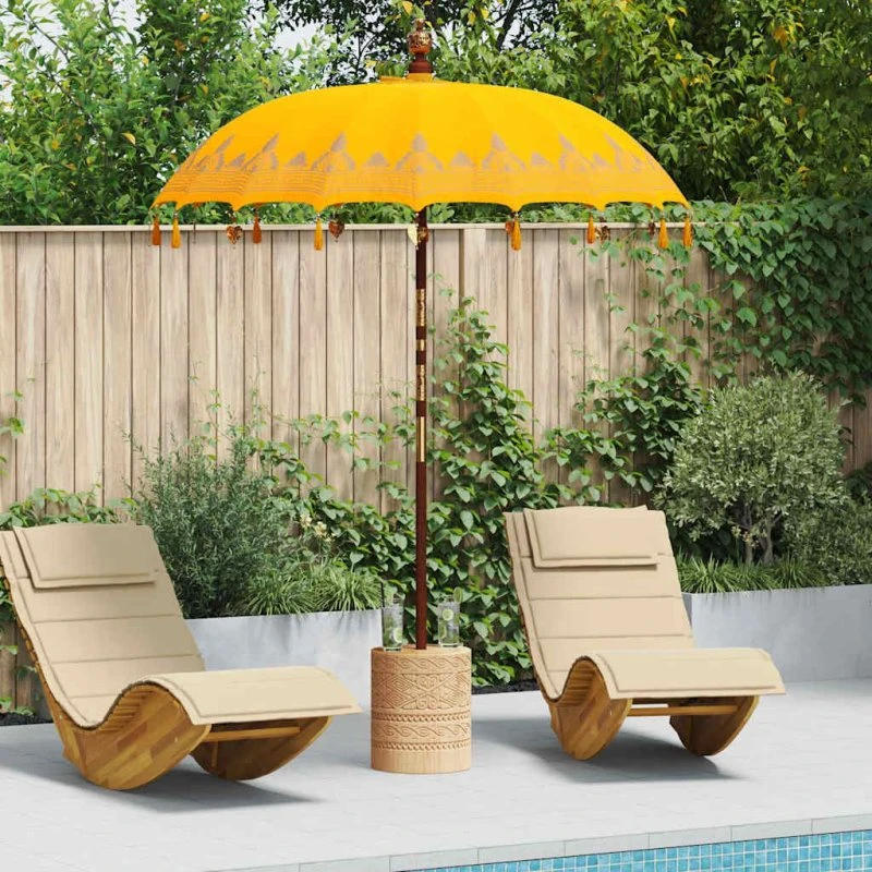 vidaXL Balinesisk parasol med base, Gul, 185 x 185 x 260 cm