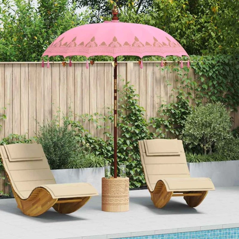 vidaXL Balinesisk parasol med base, Lyserød, 185 x 185 x 260 cm