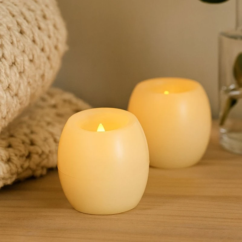 2-pak LED Kugle stearinlys med flammeeffekt, ægte stearin, 5x6 cm