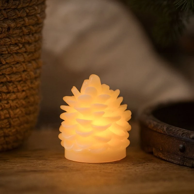 LED Grankogle lys med blinkende flammeeffekt, hvid - 8x6 cm
