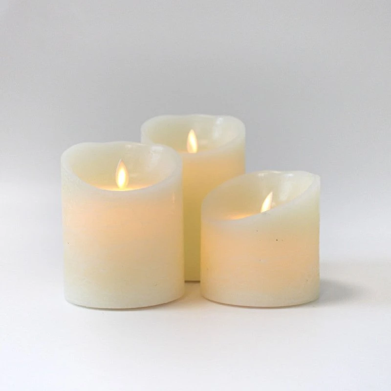LED Bloklys med bevægelig flamme, hvid, 3 stk, inkl. fjernbetjening