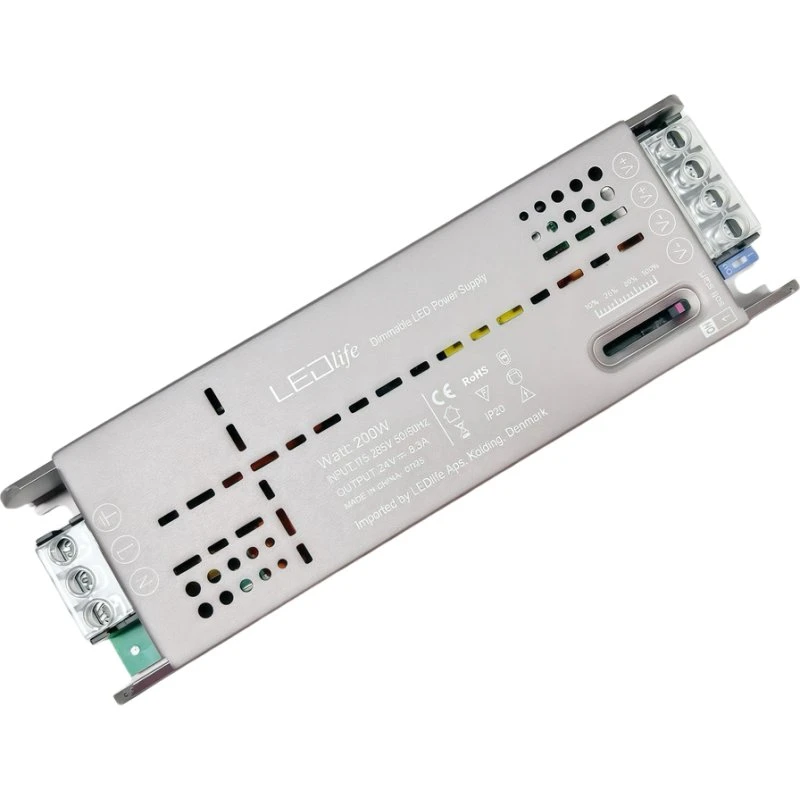 Dæmpbar 24V 200W strømforsyning med flicker-free teknologi