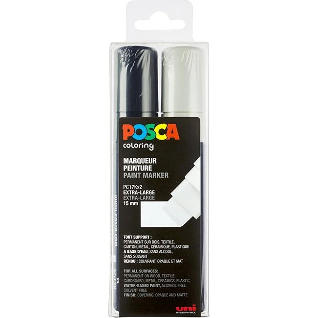 Uni Posca tusser 15 mm - 2 stk. (Sort & Hvid) i gaveæske