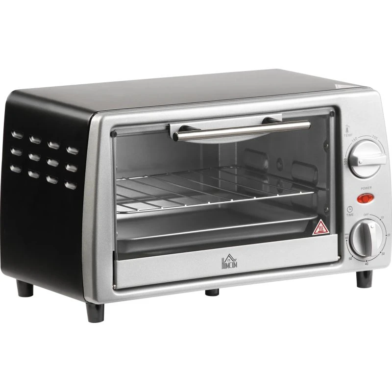 Miniovn 10L - 750W med grill og bageplade, Sølv/Sort