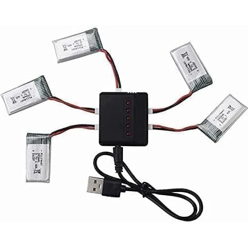 Hubsan 5-i-1 oplader + 5x 3.7V 380mAh 25C batterier til Tera Mini