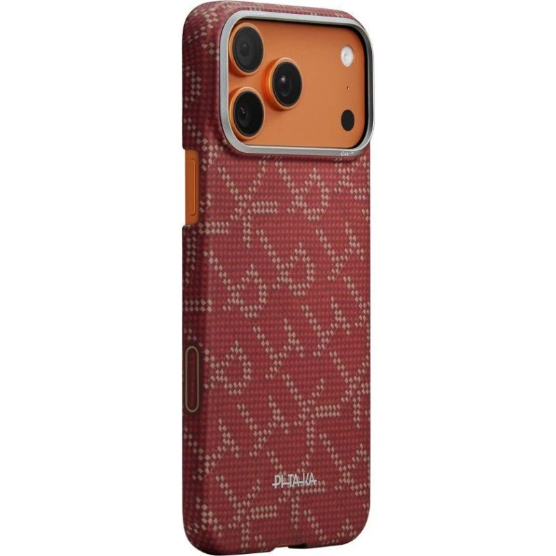 Pitaka Ultra-Slim Monogram Case til iPhone 17 Pro - Guld/Rød