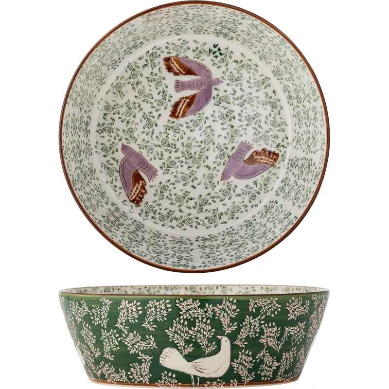 Bloomingville Hezha Skål, Grøn Stentøj, Ø28 cm
