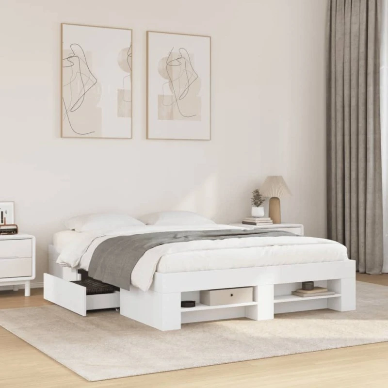 vidaXL Sengestel 120x200 cm med opbevaring og lamelbund - Hvid