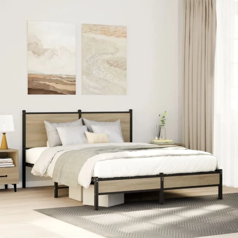 vidaXL sengeramme 140x200 cm metal sonoma-eg med sengegavl