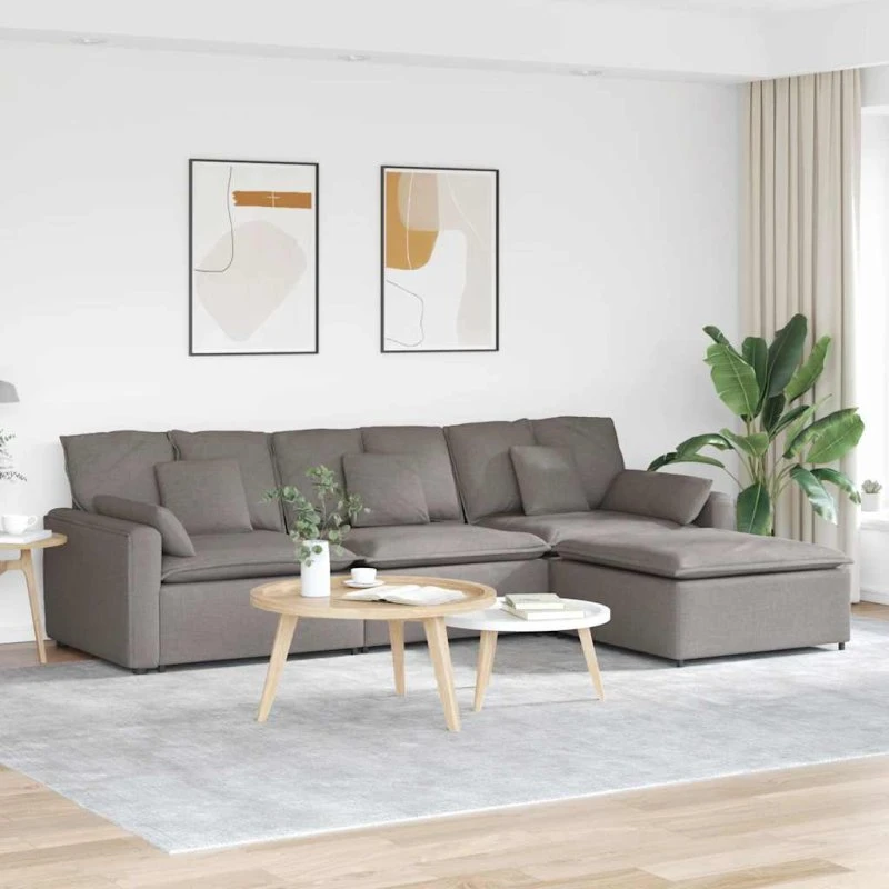 vidaXL modulsofa med fodskammel og hynder, gråbrun, L-formet