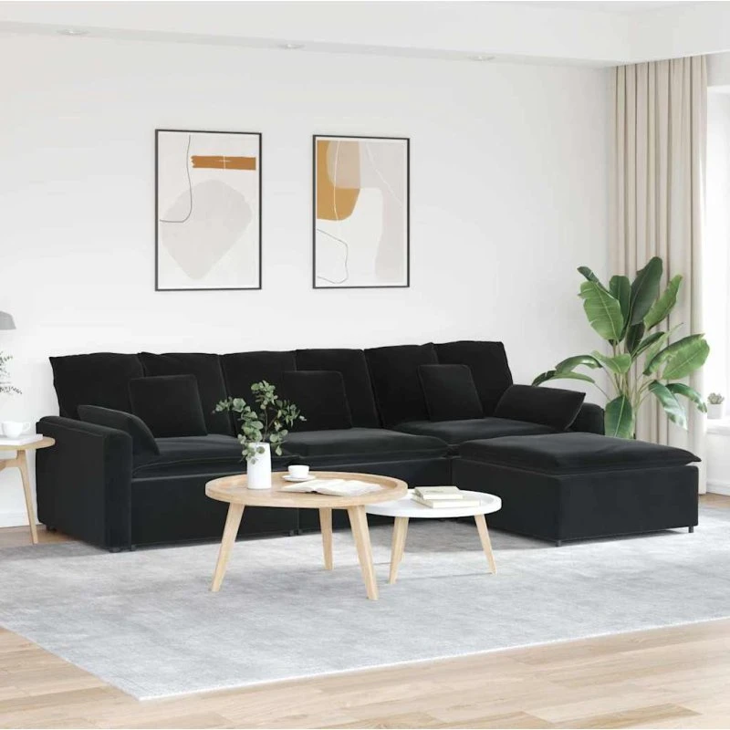 vidaXL modulsofa med fodskammel og hynder, sort fløjl