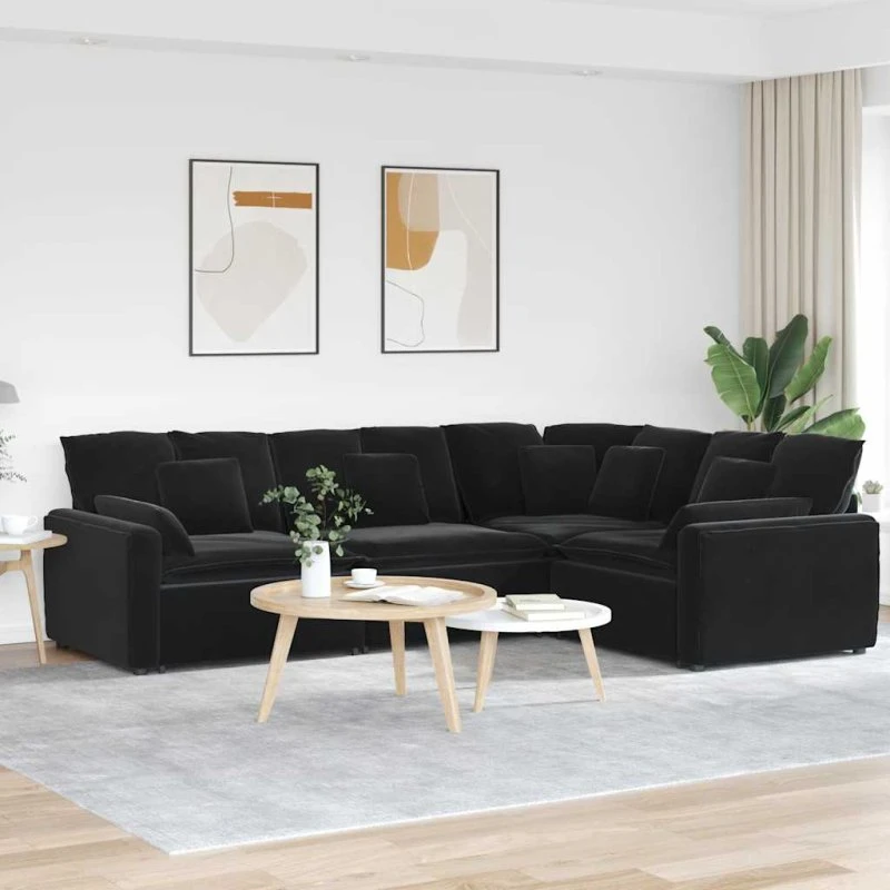 vidaXL modulsofa i sort fløjl med hynder