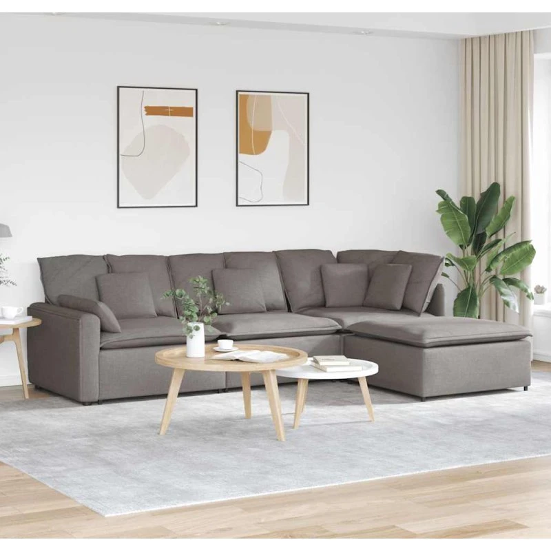 vidaXL modulsofa med fodskammel og hynder - stof gråbrun