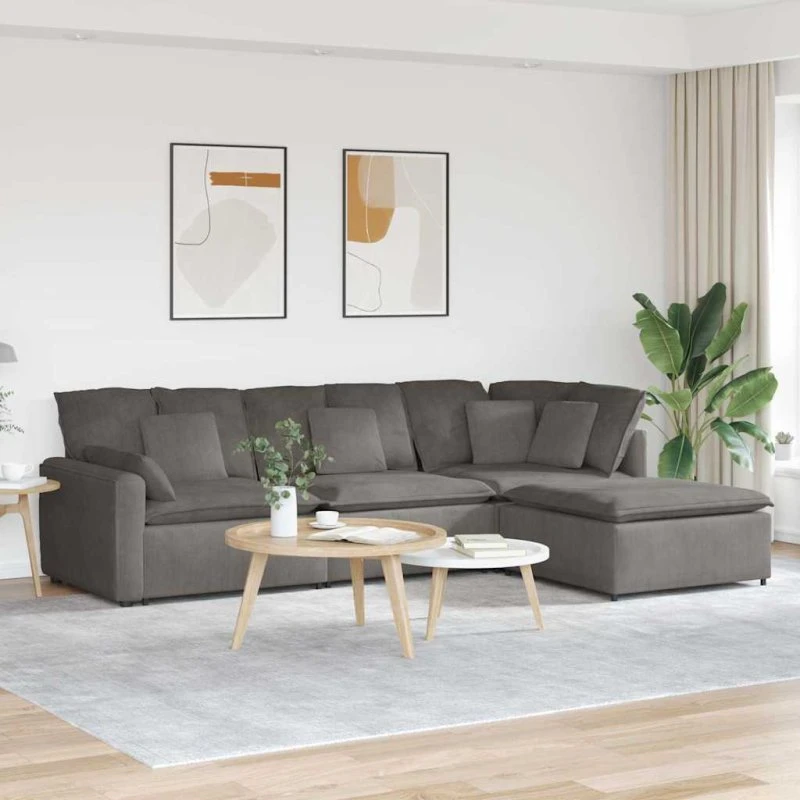 vidaXL modulsofa med fodskammel i fløjl, lysegrå, 4 dele