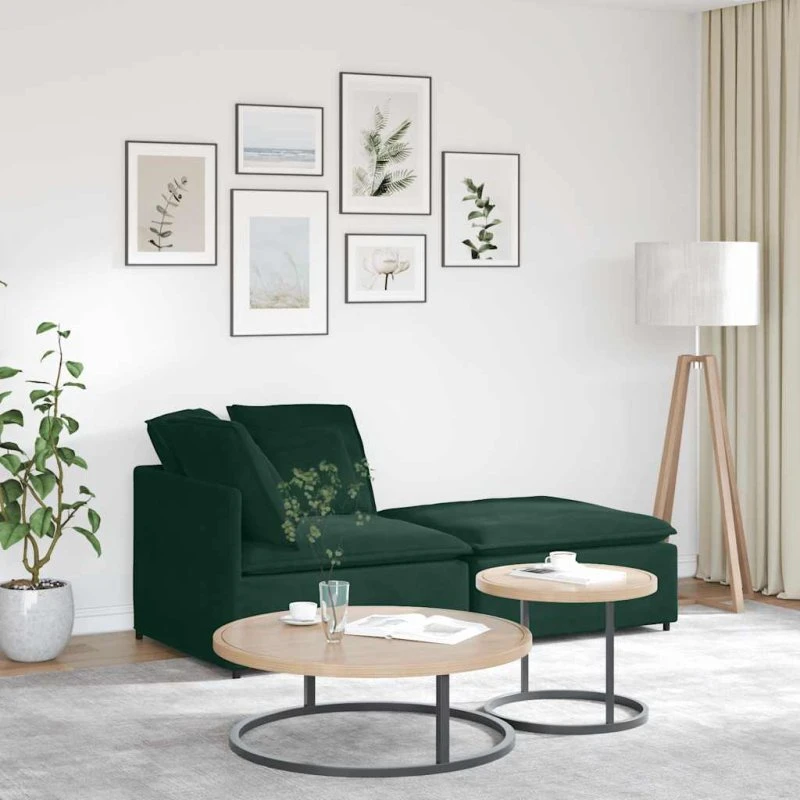 vidaXL modulsofa med fodskammel i mørkegrøn fløjl