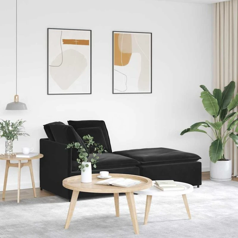 vidaXL modulsofa med fodskammel og hynder i sort fløjl