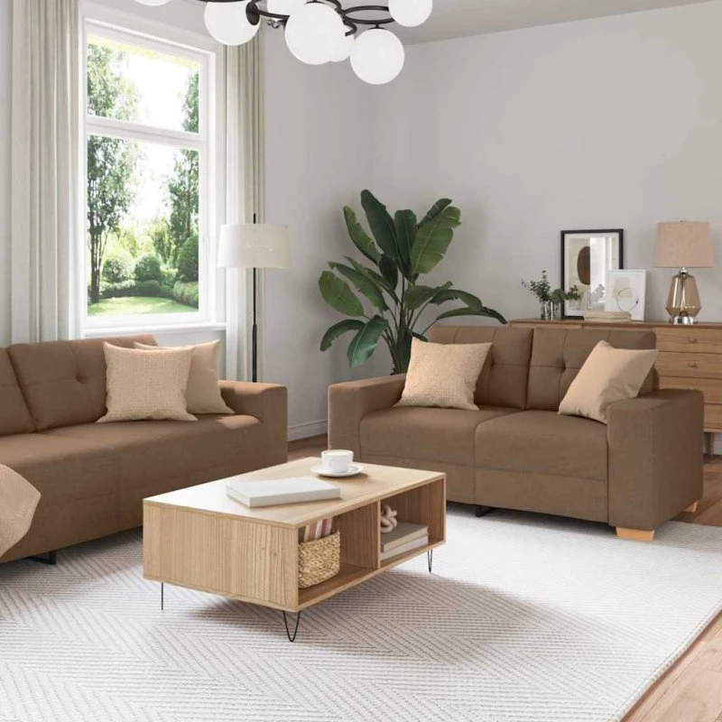 vidaXL Sofasæt 3 stk. i brun linned-blandet stof