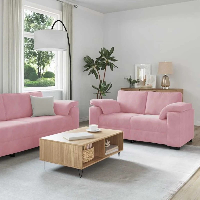 vidaXL sofasæt 3 dele i lyserød velour