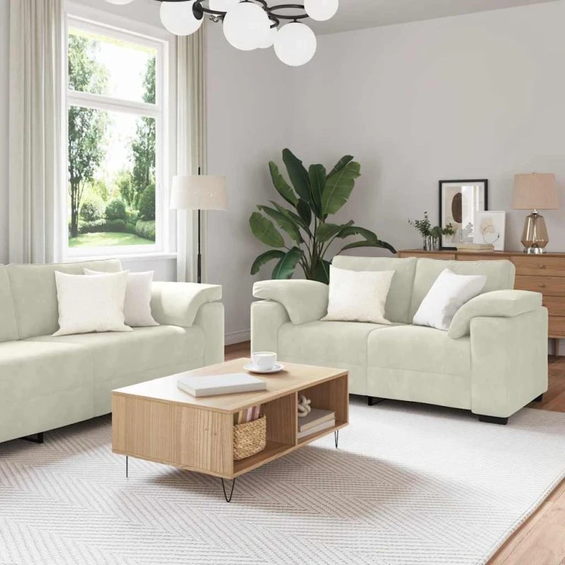 vidaXL sofasæt 3 dele i velour, cremefarvet