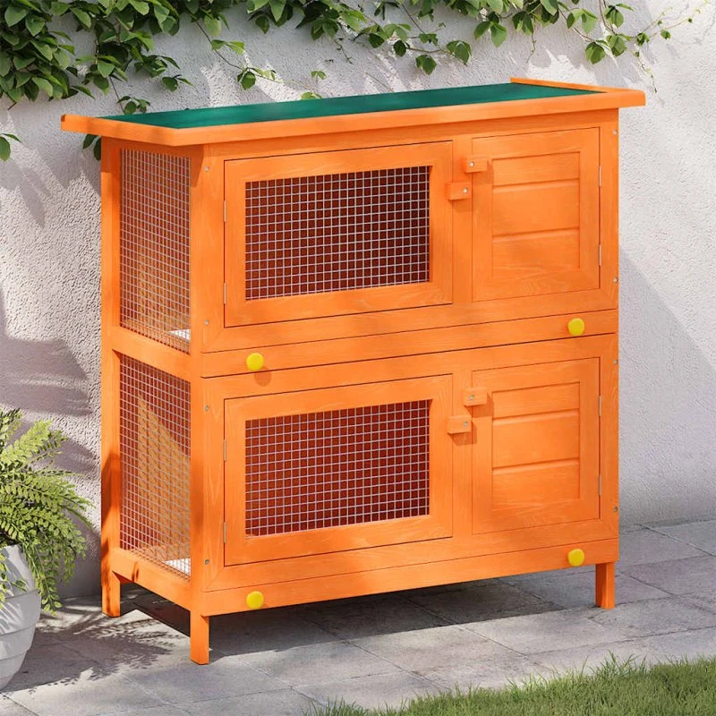 vidaXL udendørs kaninbur i træ med 4 døre - 90 × 45 × 89 cm