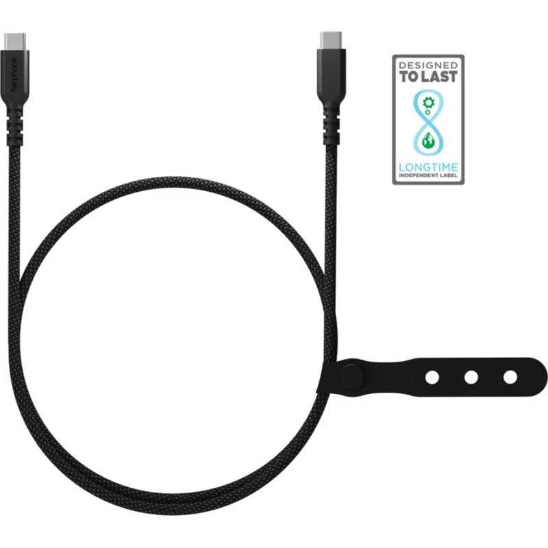 Fairphone USB-C Long Life Charging Cable 2.5m - Sort/Grå