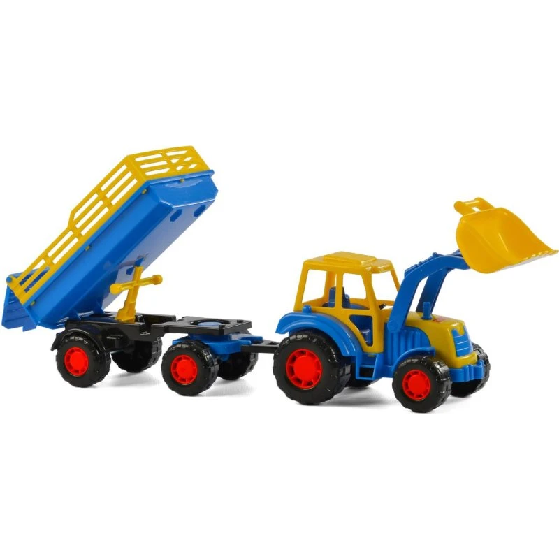 Cavallino Traktor med Frontlæsser og Anhænger, Blå