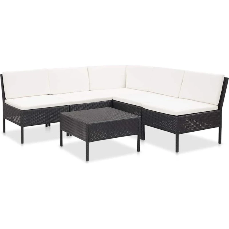 vidaXL Haveloungesæt 6 dele i sort polyrattan med creme hynder