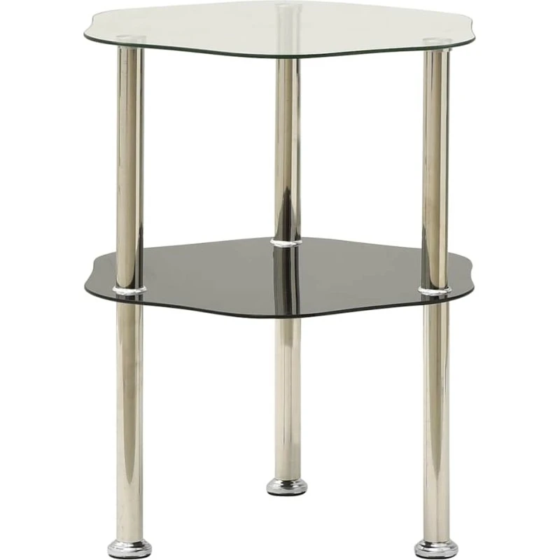 vidaXL sidebord med hylde 38x38x50 cm - hærdet glas og sort stål