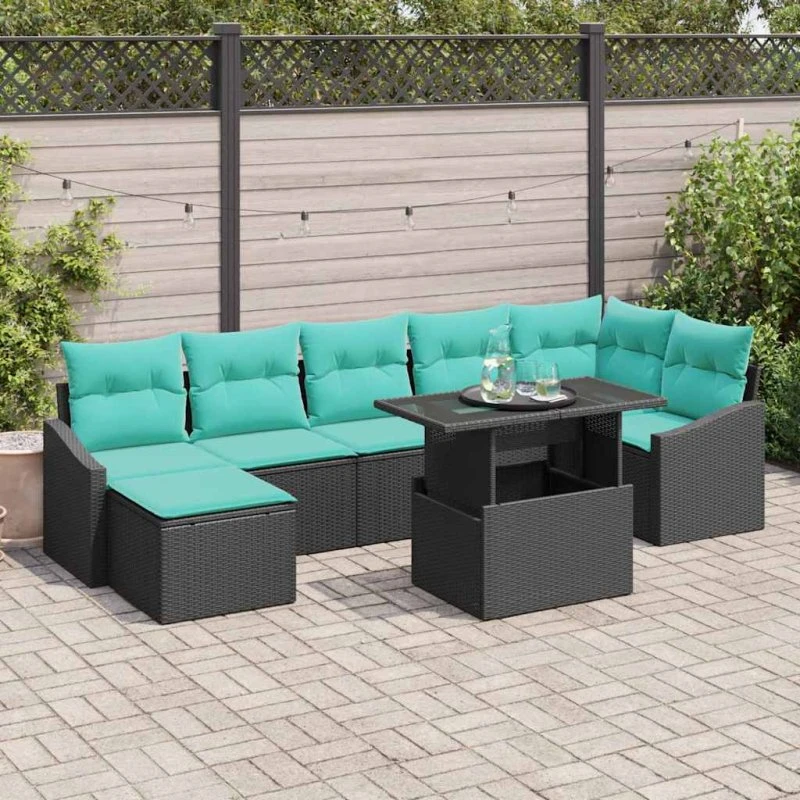 vidaXL Havesofa Sæt 8 stk. Sort og Blå Polyrattan