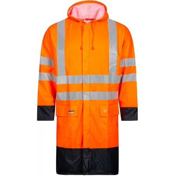 Lyngsøe LR8030 Hi‑vis PU regnfrakke 100 cm - Orange/Marine