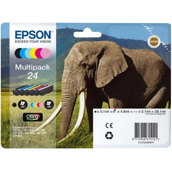 Epson T24 Multipack 5-farver (S/C/M/Y + Lys C/M) - Elefant