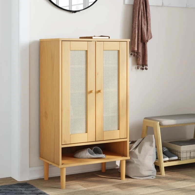 vidaXL skoskab SENJA 59,5x35x107 cm rattan-look i massivt træ